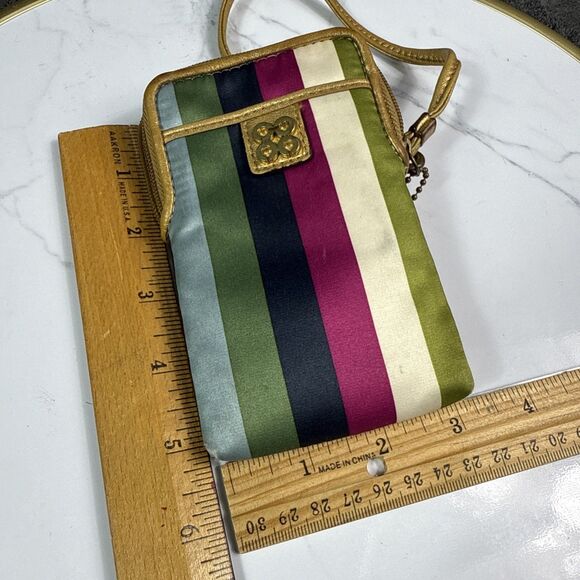 Coach Legacy Stripe N S Universal Case Wristlet Gold Leather Tag Rare Wallet - Picture 7 of 7